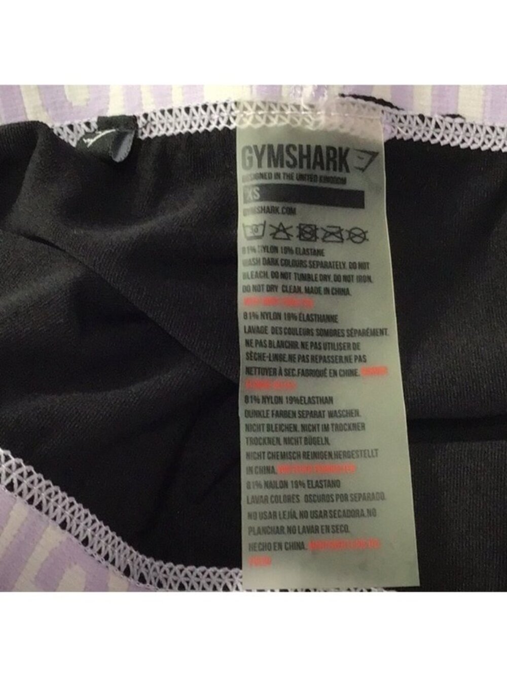 Gymshark Womens Black Leggings With Lavender Waistband XS Nylon Blend - Picture 4 of 4